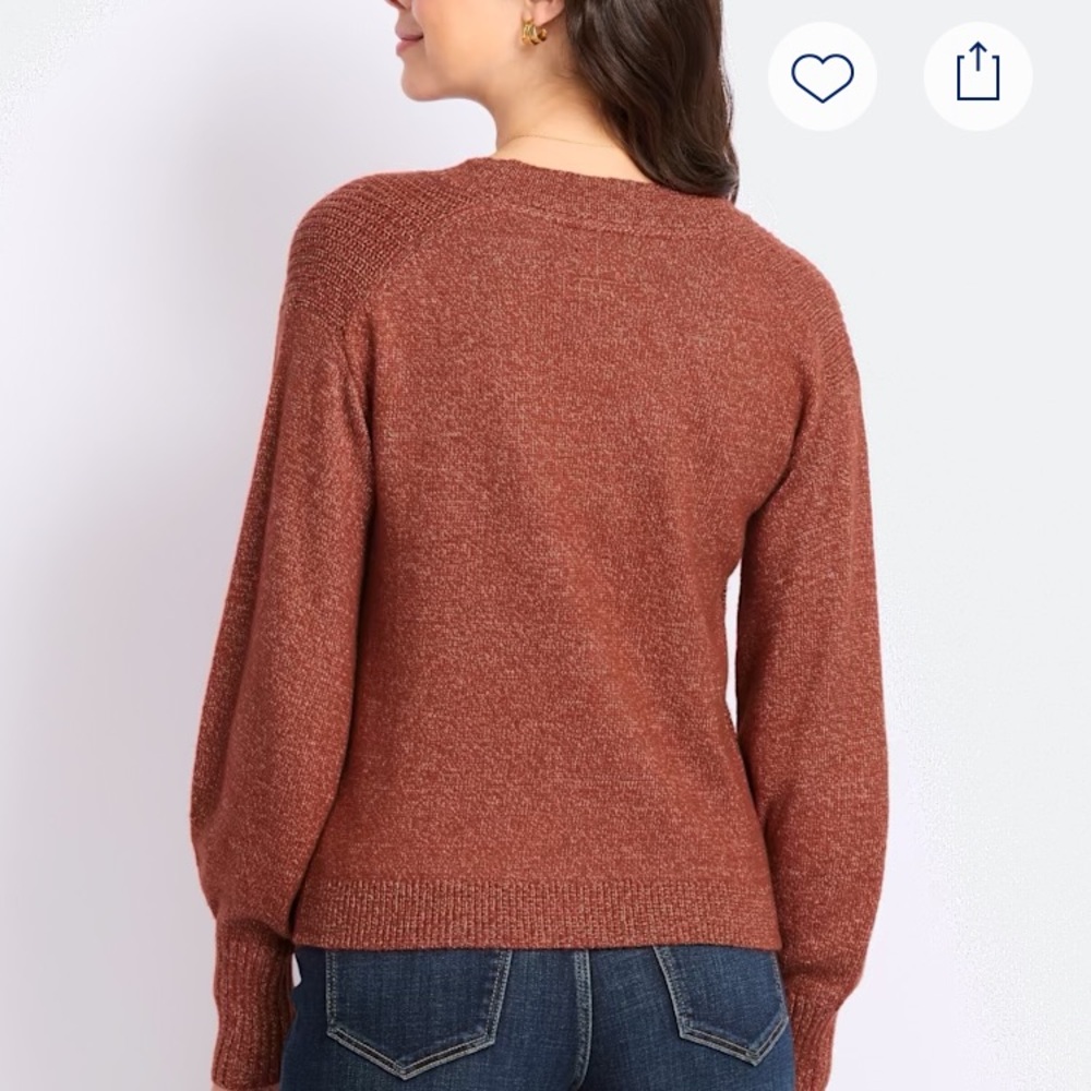 Market & Spruce - Elena Ribbed Button Down Mini Cardigan - Rust - M - Picture 4 of 5